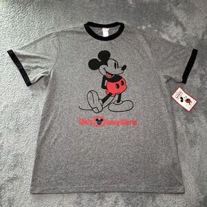 NEW Walt Disney World Shirt Adult Large Gray Mickey Mouse Standing Ringer Parks